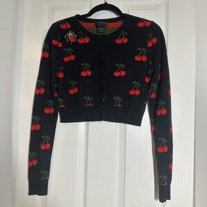 Hot Topic Riverdale Cheryl Blossom Intarsia Cherry Patterned Black Cardigan